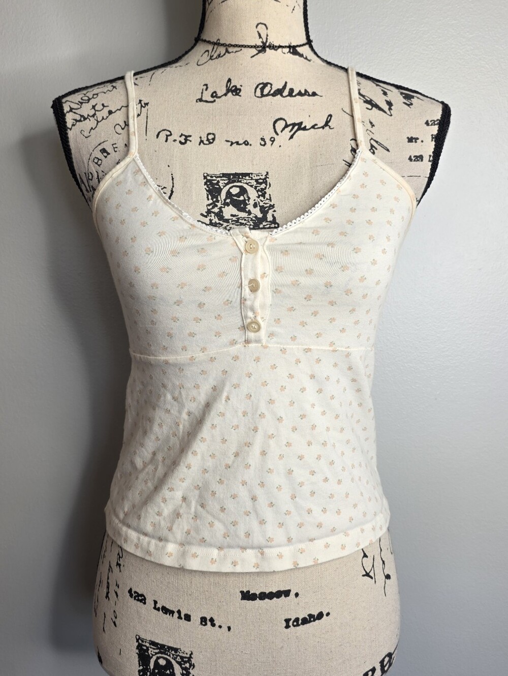 Y2k Floral Henley Tank Top Cami Sz Small